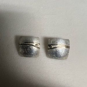Modernist “Ed Levin” Sterling Silver Earrings with 14K Yellow Gold Accents